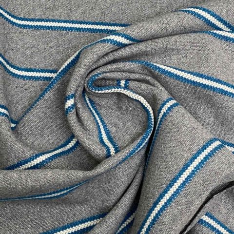 Rewool Stripe - Møbelstof - Fv. 018 - Grå/blå